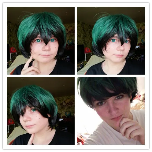 My Hero Academy аниме Midoriya izku косплей одежда Высокая температура проволочное волокно парик термостойкие короткие зеленый градиент черный