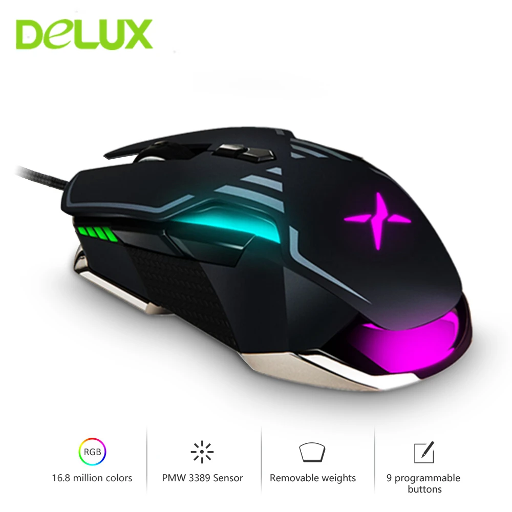 Компьютерная игровая мышь Delux M628 оптическая проводная эргономичная Mause 16000 dpi 9