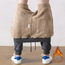 L-8XL зима штаны из овечьей шкуры мужские спортивные закрытые свободные повседневные штаны большого размера плюс бархатные утепленные мужские брюки от Harlan