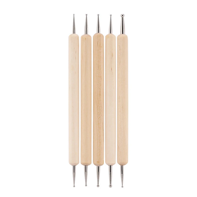 

5pcs Wood Dotting Pen Set 2 Head Use Nail Art Wooden Painting Dot Nails Design DIY Manicure Picking Needles Decoration 2 Way