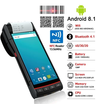 Billige Drahtlose POS Handheld PDA 1D 2D Barcode Scanner Android 8,1 Tragbare Thermische Scannen WiFi 4G Bluetooth GPS Thermische Drucker