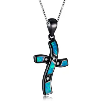 

Blue zircon cross necklace for women 2020 jewelry luxury fashion wedding necklace love holiday gift retro cute necklace