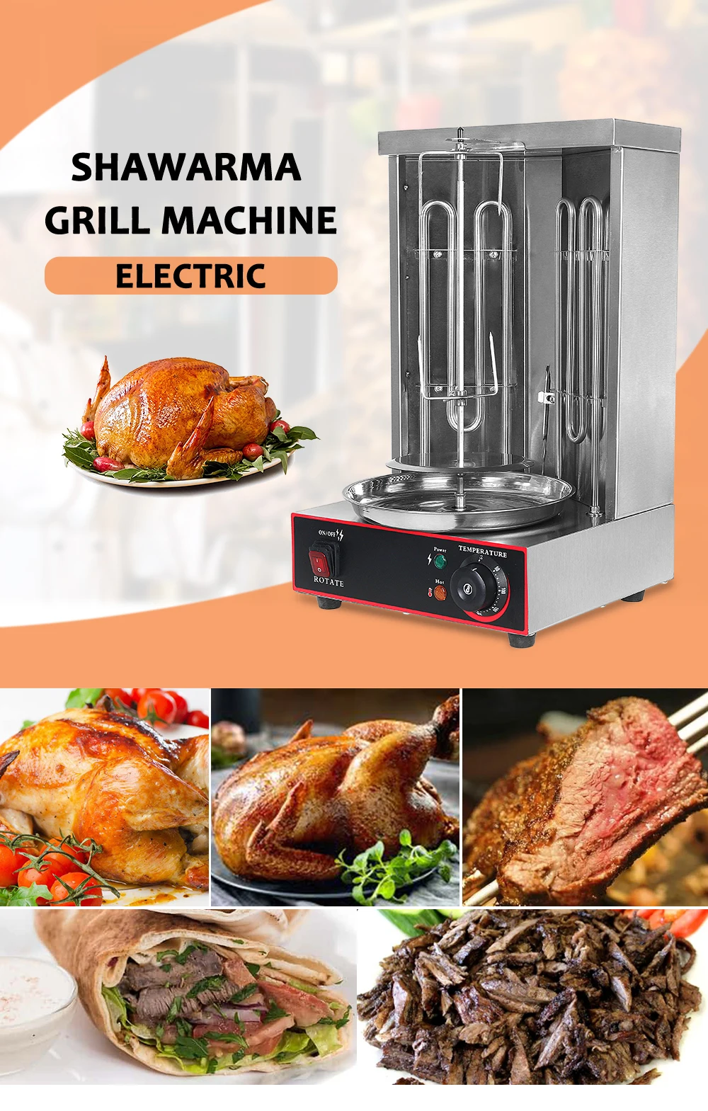 Description Picture 2 of itemITOP Electric Doner Kebab Grill Shawarma Machine Automatic Rotating BBQ Grill For Commercial Household Heating Pipe