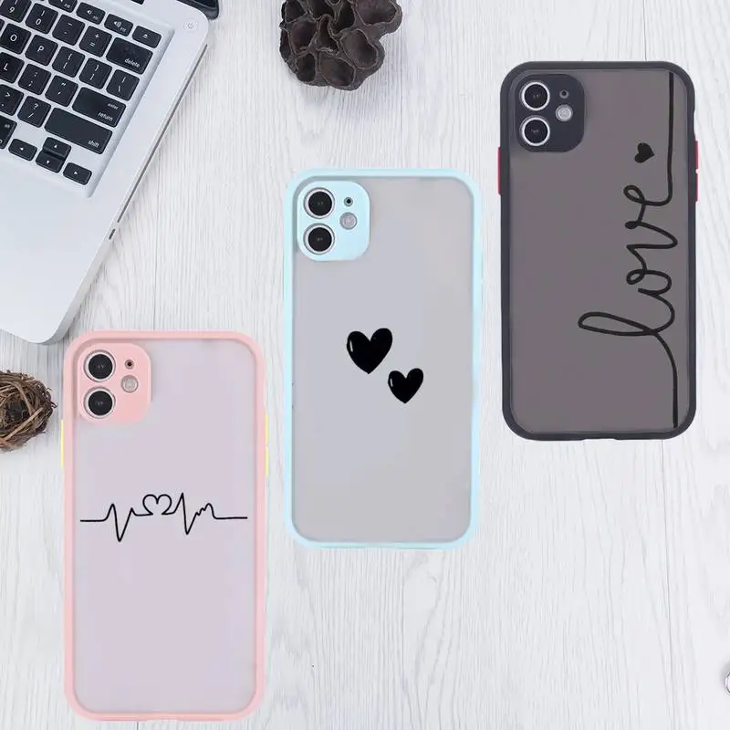 Чехол для телефона с надписью Love Heart iPhone 12 11 Mini Pro XR XS Max 7 8 Plus X матовый прозрачный