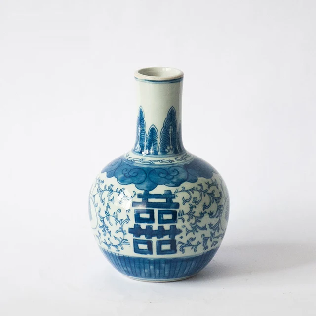 Jingdezhen Ceramic Vase With "happiness" Characters Pure Handmade Hand-painted Blue And White Antique Handicraft Vase Ornament 2
