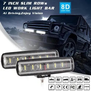 

7 inch 90W convex lens LED small single row 8D white spotlight car SUV off-road lamp Bar Spotlight Flood Lamp 90W 6500K