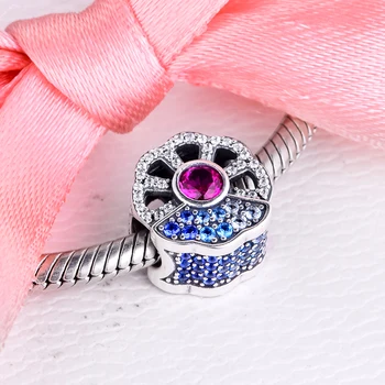 

2020 Autumn 100% 925 Sterling Silver Blue & Pink Fan Charms Fit Original Charm Beads Bracelet DIY for Women Fine Jewelry