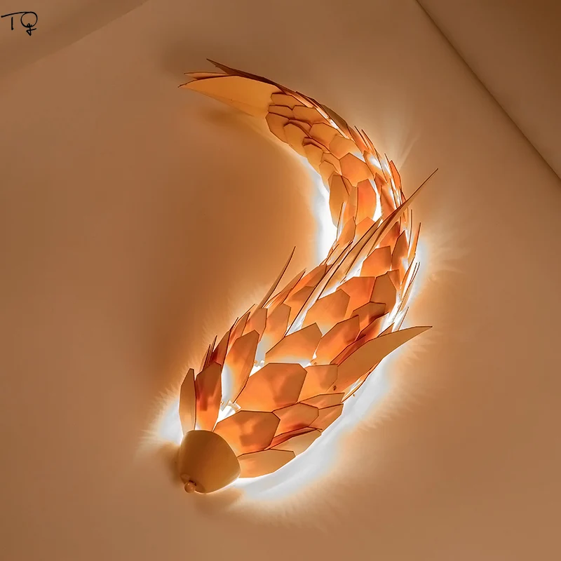 

Japanese Creative Carp Fish Shape Wood Wall Lamp Led Restaurant Bar Cafe Living Room Dining Room Art Decor Indoor Light Fixtures