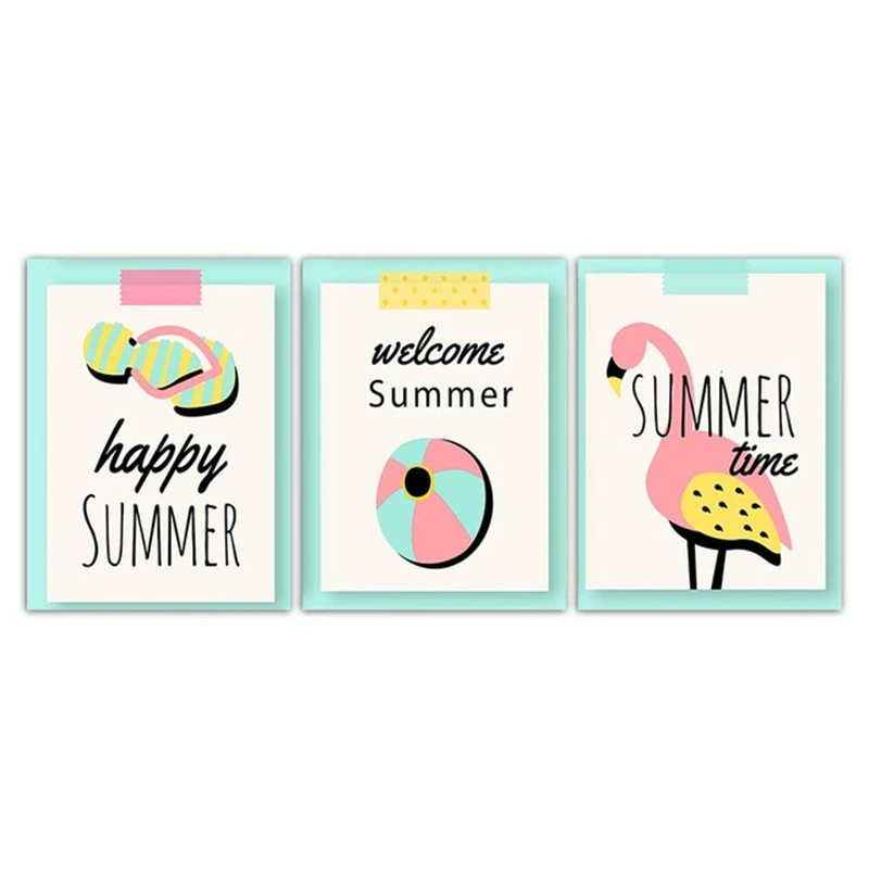 Chanclas de verano y cartel de Flamenco arte de pared pinturas de lienzo modernas nórdicas imágenes HD para la pared moderna hogar de la habitación decoración|Pintura y caligrafía| - AliExpress