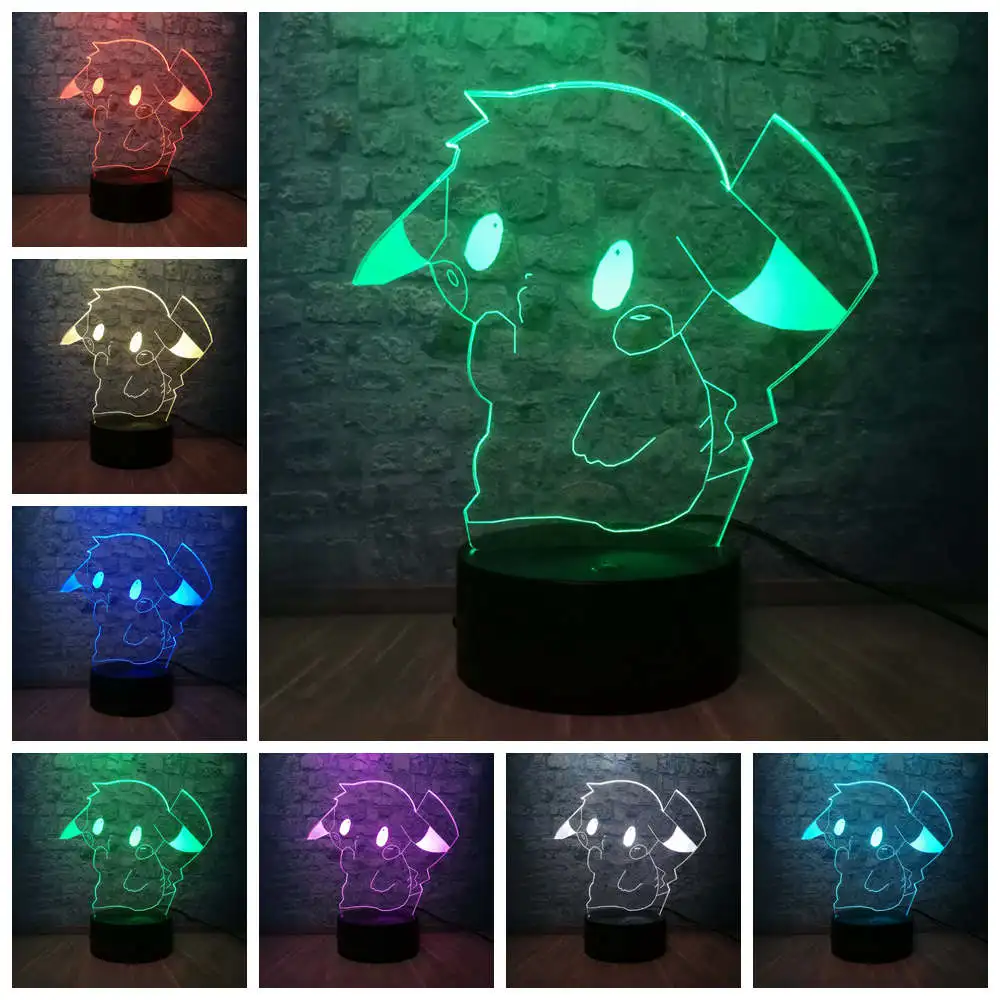 Покемон го фигурку 3D RGB лампа Пикачу Ночник светильник светодиодный детский сон
