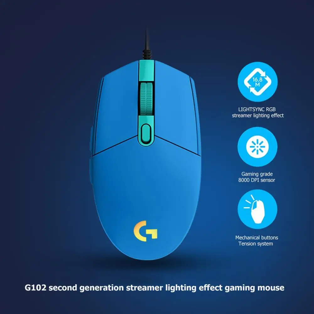 Новая Оригинальная игровая оптическая мышь Logitech G102 LIGHTSYNC RGB 8000DPI 16 8 м