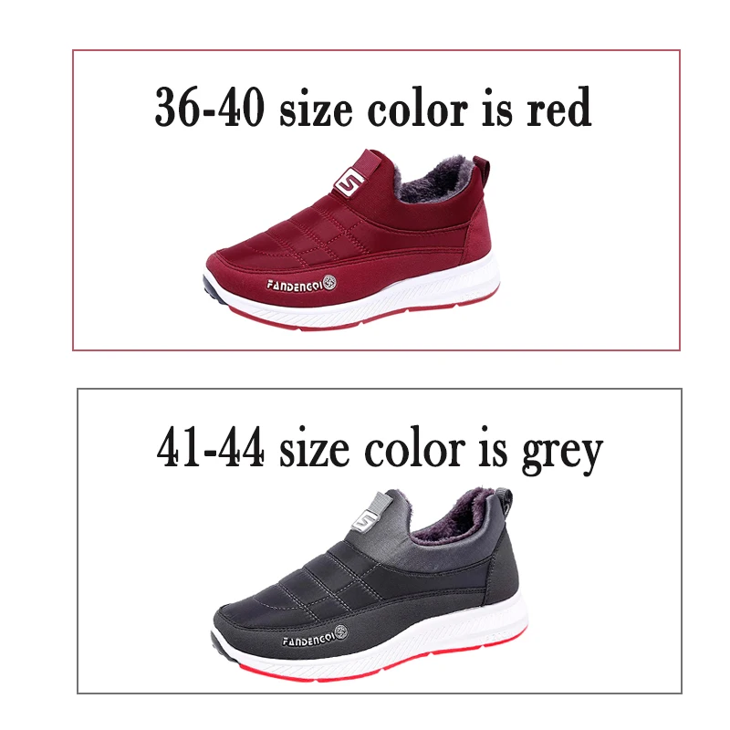 Gray or Red Женские кроссовки без шнуровки с круглым носком; повседневные бархатные зимние теплые короткие ботильоны; пара плюшевых ботинок с низким берцем; зимняя Обувь - Цвет: Gray or Red