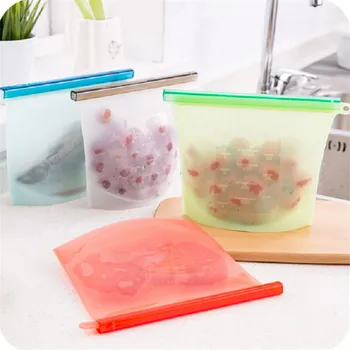 

Reusable Silicone Vacuum Seal Food Fresh Bag Kitchen Refrigerator Fruit Meat Milk Storage Containers Zip lock Bag Organizer