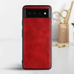 Luxury Vintage Leather Skin Phone Case Cover for Pixel 6 Pro (Red)