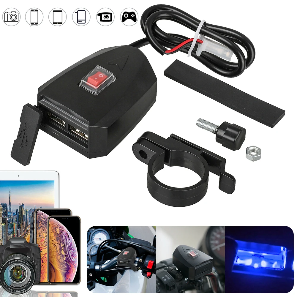 1 шт. DC 12 В мотоцикл двойной USB порт телефон зарядное устройство руль крепление переключатель водонепроницаемый для электрических транспортных средств ATV внедорожник