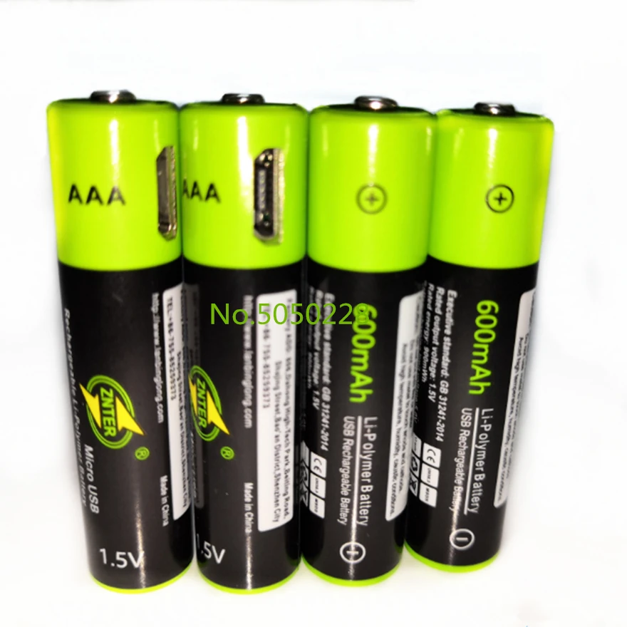 

4pcs/lot ZNTER Mirco USB Rechargeable Battery 1.5V AAA 600mAh Toy Remote Control Battery Lithium Polymer Battery