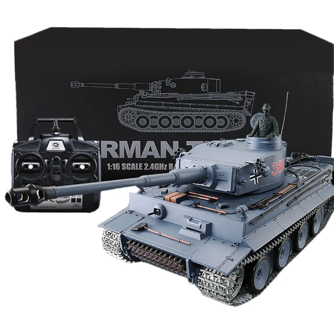 

1:16 German Tiger Heavy Tank 2.4G Remote Control Model Military Tank Sound Smoke Shooting Effect - Metal Upgraded