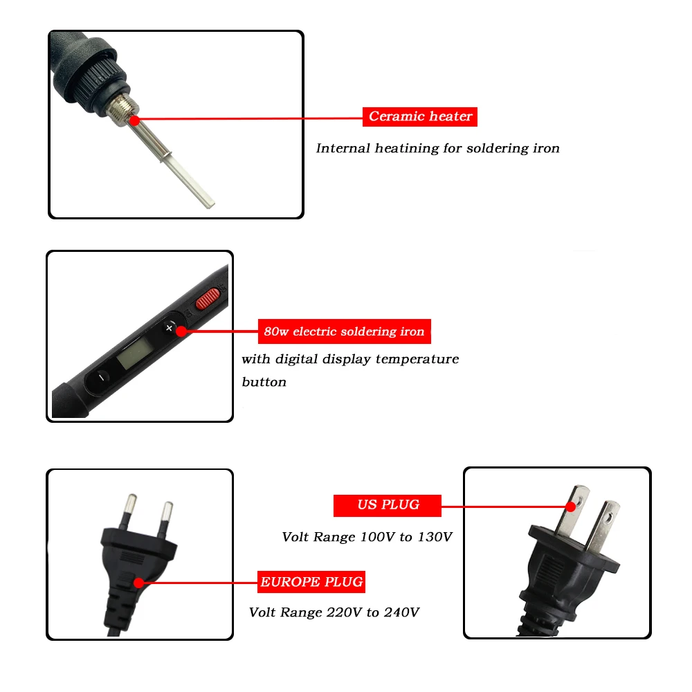 80W Tin Soldering Iron Temperature Adjustable Welding Tool With Electric Soldering Iron Tips And Desoldering Pump Repair Tools soldering irons & stations