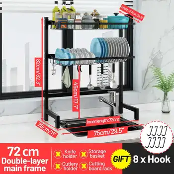

2Tier Dish Rack Holders Dish Drying Over Sink Stainless Steel Kitchen Organizer Shelf Storage Drain Rack Kitchen Shelf Organizer