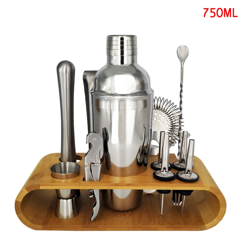 12Pcs 750ml 13 шт./компл. Нержавеющая сталь Бостонский шейкер для винного бара смеситель комплект Бармен Коктейль ручной шейкер набор инструментов панели инструментов с держателем - Цвет: 12Pcs 750ml