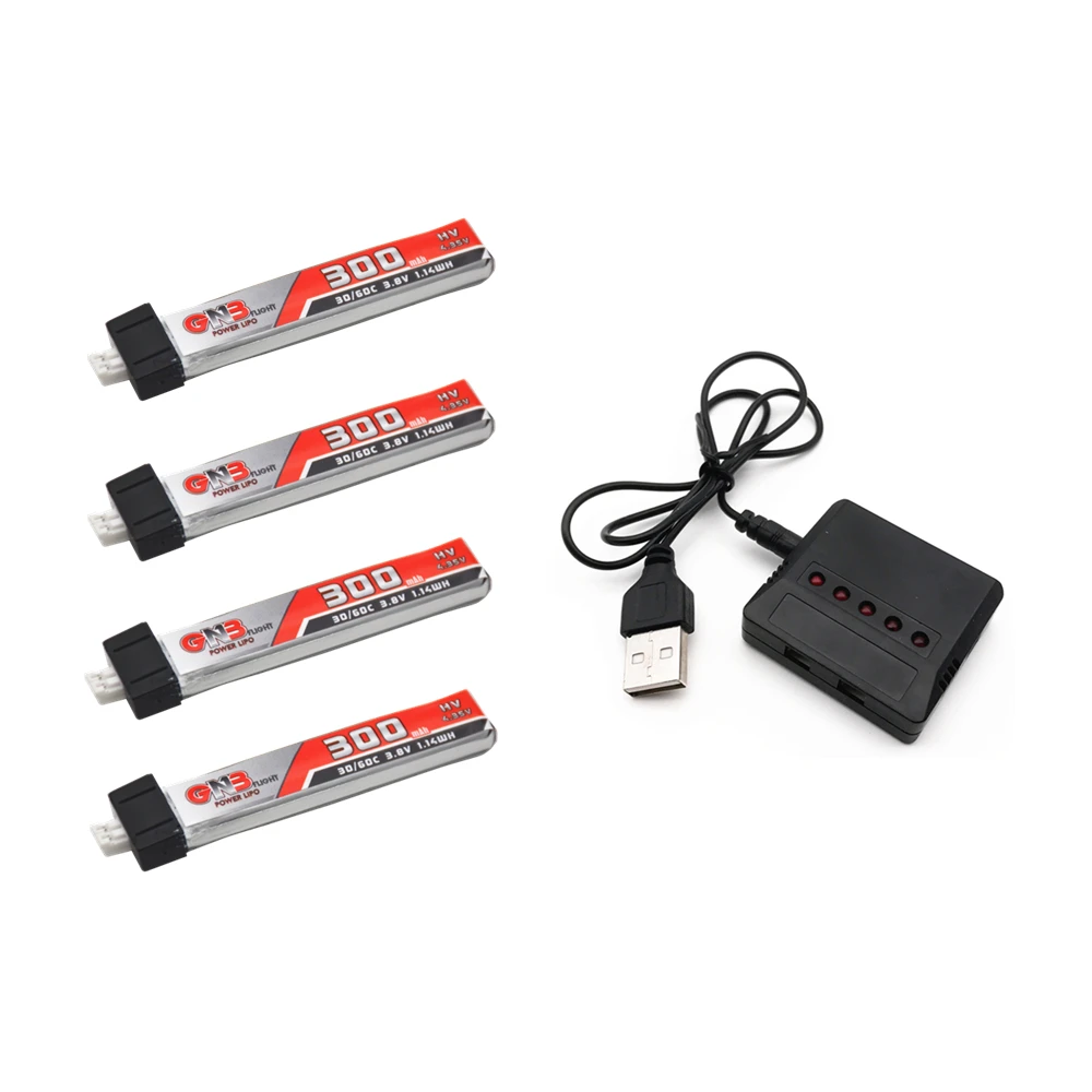 5 шт. GAONENG GNB 1S HV 3,8 V 300mAh 30C 4,35 V FPV Lipo аккумулятор с разъемом PH2.0 для RC FPV Racing Drone запасные части Аксессуары - Цвет: 4pcs with Charger