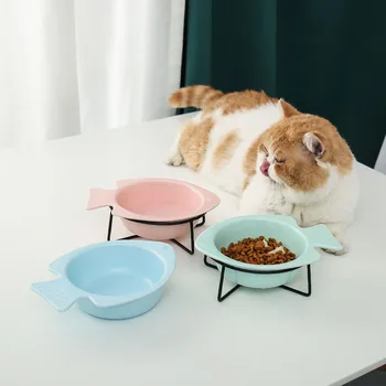 

Pet Supplies Cat Bowls Dog Bowls Protect The Spine Cute Fish Shape Dining Table Cat Bowl Water Bowl Food Pet Feeder