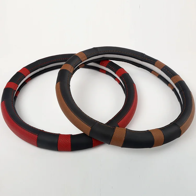 Genuine Leather Sew Car Steering Wheel Cover Genuine Leather Anti-slip Full Hole Sew Car Grip Cover Four Seasons General Car Sup