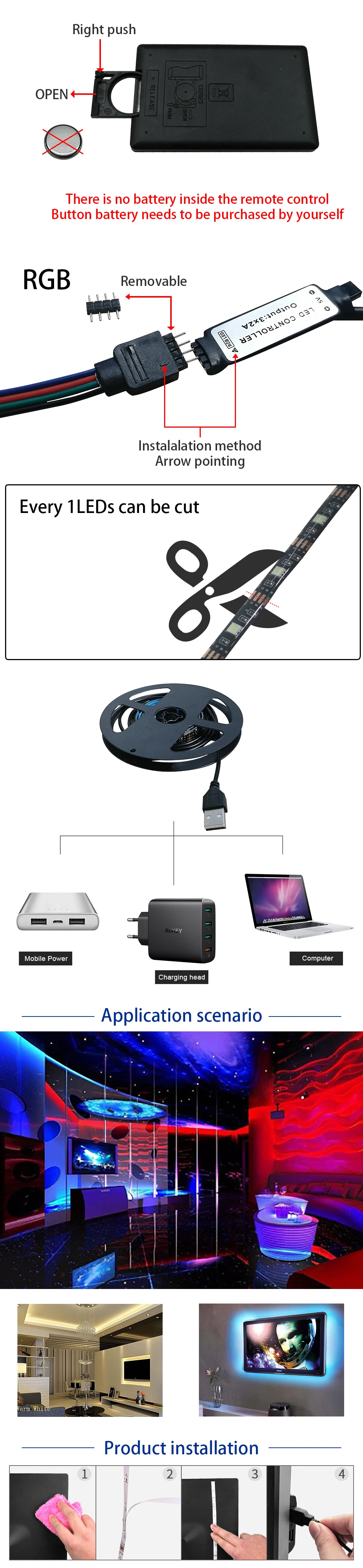 5 В USB Светодиодная лента светильник RGB IP65 водонепроницаемый SMD5050 HD ТВ Настольный ПК экран подсветка и косой светильник ing 1 м 2 м 3 м рекламная лампа