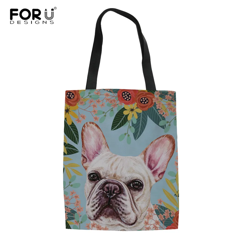 FORUDESIGNS французский бульдог цветочные женские сумки холщовые многоразовая сумка