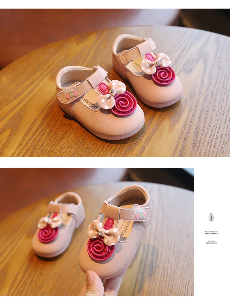 Осенняя обувь принцессы для маленьких девочек; дышащая обувь для малышей; нескользящая удобная детская повседневная кожаная обувь с цветами