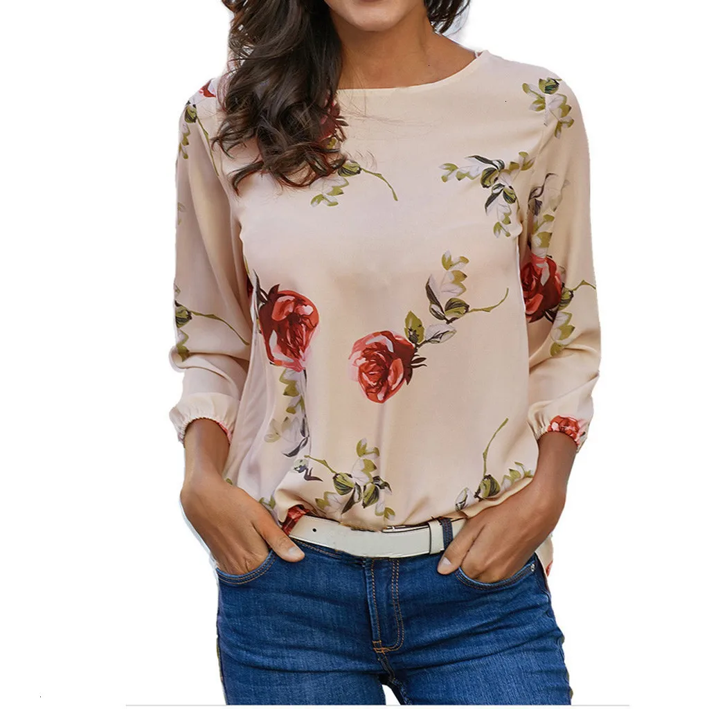 Women Summer Blouse Fashion Casual Print Floral Shirt Long Sleeve Blouse Top womens tops and blouses women blouses camisas mujer