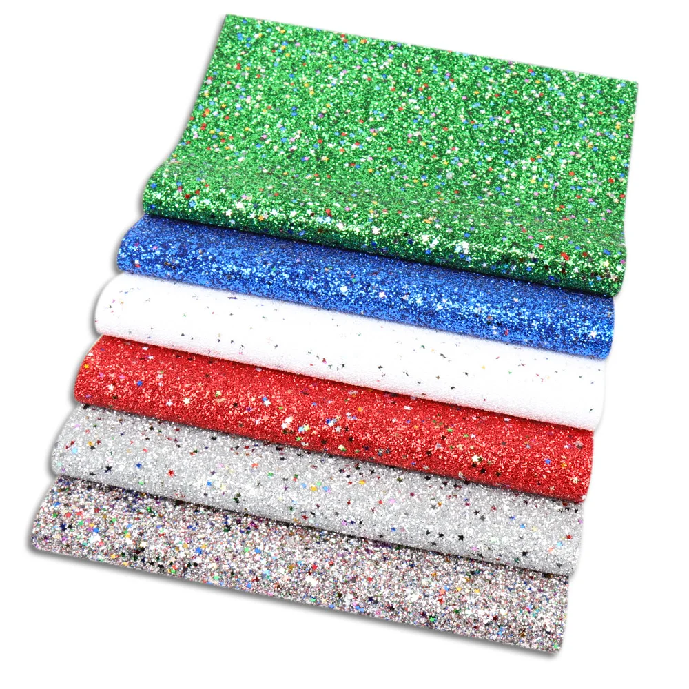 IBOWS 8pcs 22*30cm Chunky Glitter Sheets Candy Color Synthetic Leather DIY Hair Bow Bags Accessories Handmade Crafts Materials