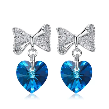 

Embellished with Crystal from Swarovski Women Earrings Bow Heart Crystal Drop Earring Elegant Party Earring Brincos Gift Lady