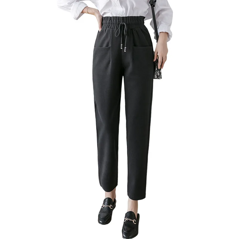 S-5XL размера плюс, женские шерстяные штаны, повседневные, эластичные, высокая талия, длина по щиколотку, брюки на осень и зиму, шикарные, узкие, шаровары