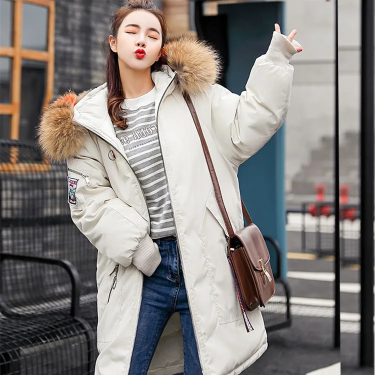 

2019 Winter Korean-style Fashion Mid-length Back Pattern Loose-Fit Cotton Coat Large Size Dress Student Cotton Overcoat