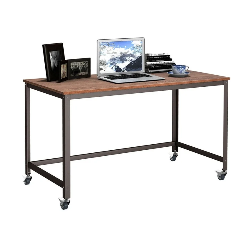 Wood Top Metal Frame Rolling Computer Desk Laptop Table With 4