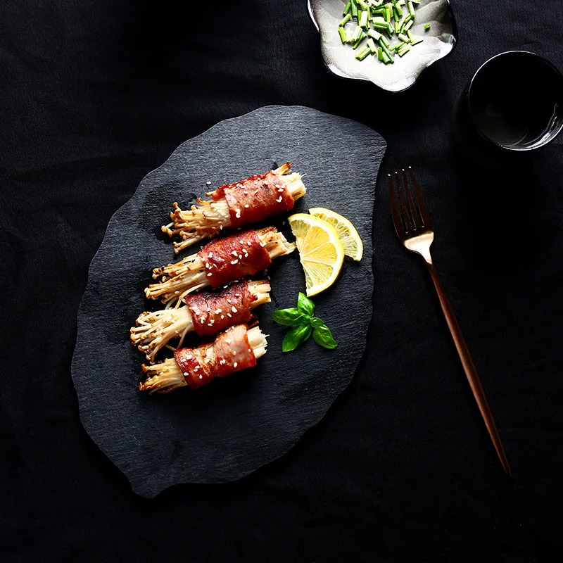 Black And White with Pattern dayi xing pan Creative Restaurant Large Size Cold Plate Creative Rock Wobble Japanese Style Sushi T