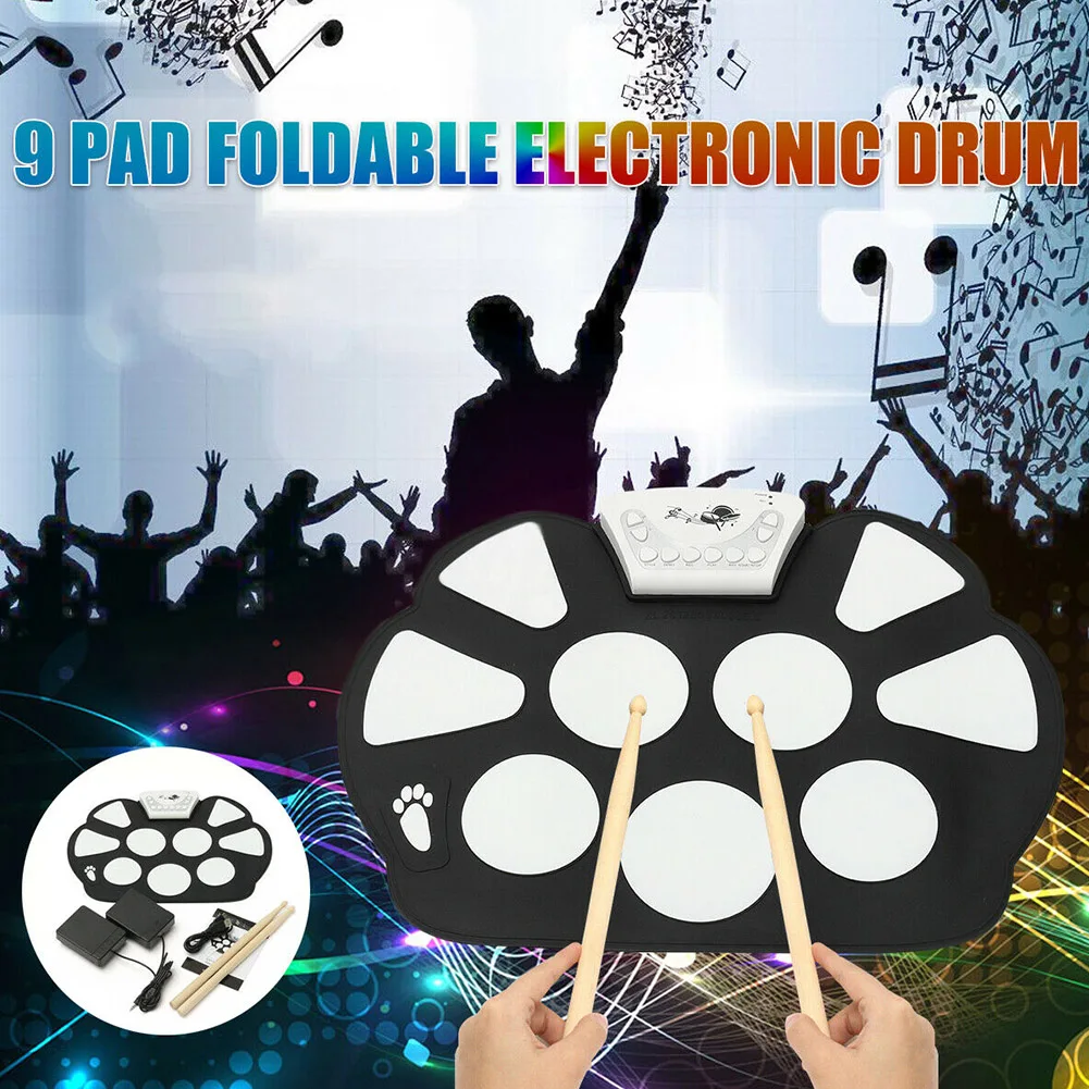

Digital With Speakers Portable Electronic Drum Set Stick USB Roll Up Pad Foot Pedals Gift Silicone For Beginners Funny Kids Toy