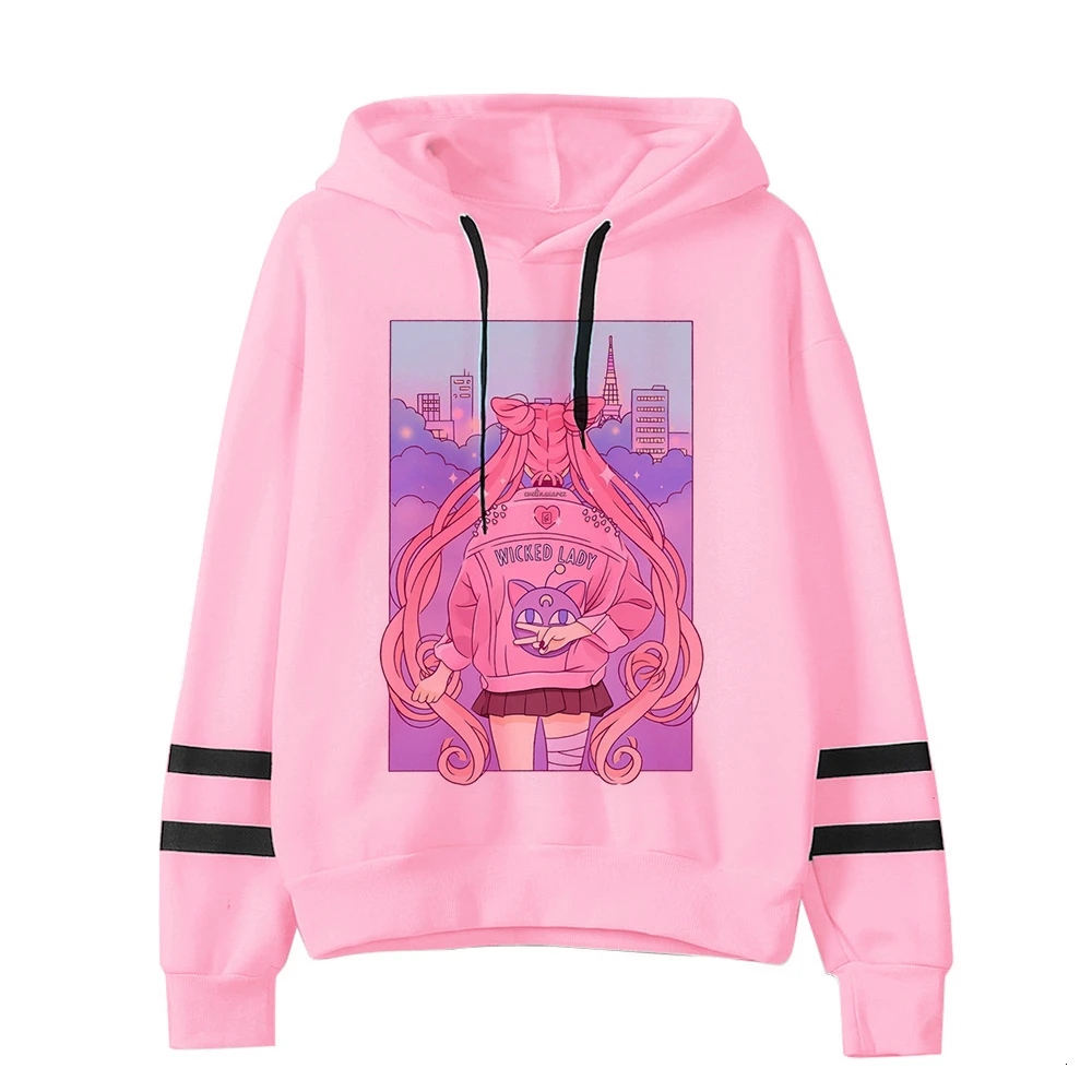 Сейлор Мун каваи аниме Harajuku Толстовка для женщин Ullzang милый кот мультфильм корейский стиль толстовка 90s Модный Графический Hoody женский