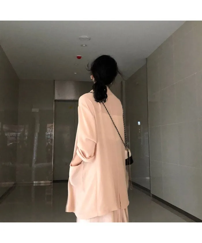 Crescent City~ Korean-style CHIC Laziness-Style Two-Button Suit Coat Women's New Style Loose Thin Sun Shirt