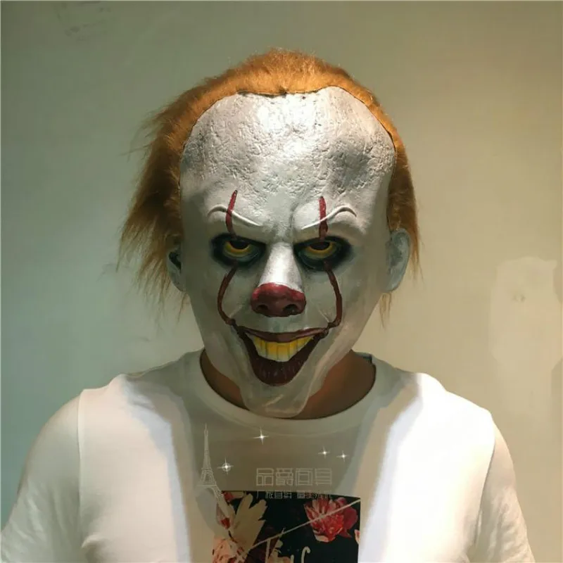 Белый Взрослый ребенок полная маска для лица фильм это Pennywise косплей реквизит ужас одежда для клоуна шлем Хэллоуин реквизит подарок - Цвет: Белый