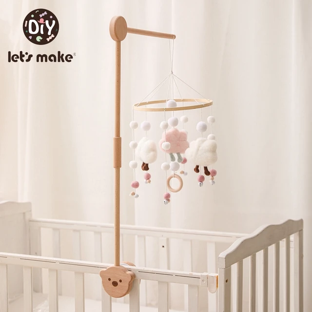 Let's Make Baby Wooden Little Bear Bed Bell Bracket Mobile Hanging Rattles Toy Hanger Baby Crib Mobile Bed Bell Wood Toy Holder 1
