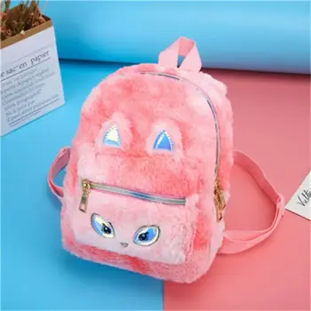 

Women Plush Rainbow Backpack Lovely Ear Zipper Backpacks For Teenage Girls School Bookbag Mini Travel Shoulder Bag Bagpack