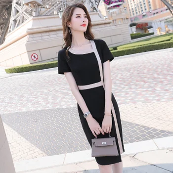 

2020 Summer Autumn Women Professional Fashion Work Wear Dresses Slim Office Lady Patchwork Asymmetrical Plus Size Dress Vestidos