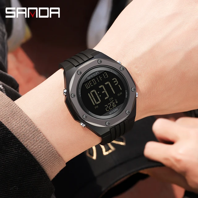SANDA-reloj deportivo para hombre, pulsera electrónica LED con Monitor de temperatura corporal, resistente al agua hasta 50M, estilo militar, a la moda, nuevo - Imagen 2