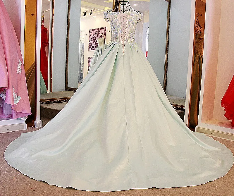 Robe De Soiree мятный зеленый атласный с открытыми плечами корсет сзади халат Королевский поезд бальное платье длинное свадебное платье