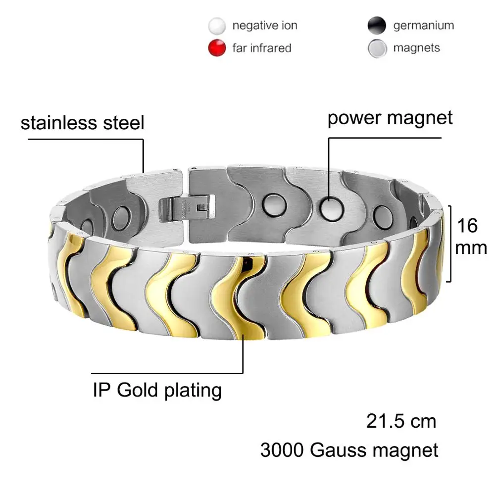 Oktrendy Mens Elegant Stainless Steel Magnetic Therapy Link Bracelet Pain Relief for Arthritis and Carpal Tunnel Male Jewelry