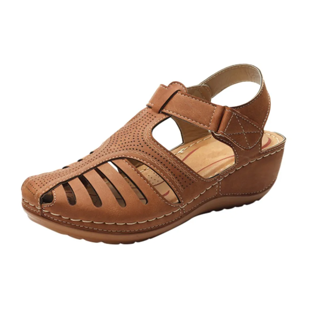 Женские босоножки; Летняя обувь; удобные женские сандалии в римском стиле с круглым носком на щиколотке; обувь на мягкой подошве; Zapatos De Mujer - Цвет: Brown