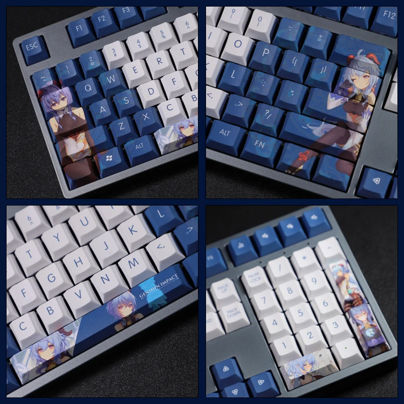

Anime Game Genshin Impact Ganyu Theme Cosplay Keyboard PBT Original Height Solid Color Keycaps For 61/87/104/108 Keys Keyboard