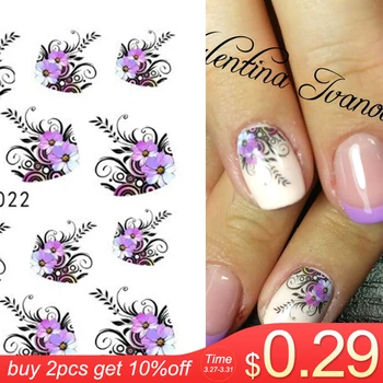 

1 sheet Beauty Purple Flower Water Transfer Nail Sticker Nail Art Decals DIY Decorations French Manicure Tip Nail Tool LASTZ022